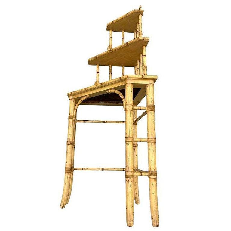 Mid-century James Mount Style 3-Tiered Blonde Bamboo Corner Shelf