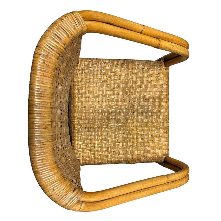 Restored Modern 2-Strand Rattan Armchair Dining Chair w/ Wicker Seat, Set of 4