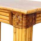 Restored Mid-century Vertically Stacked Rattan Mahogany Top Console Table