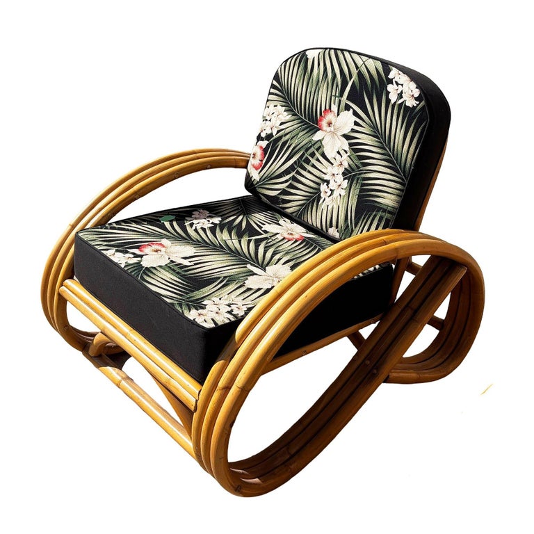 Restored MCM 3-Strand 3/4 Reverse Pretzel Rattan Lounge Chair& Ottoman Pair