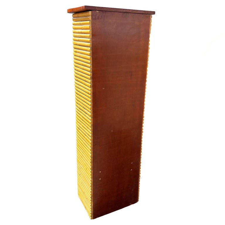 Restored Paul Frankl Style Stacked Rattan & Mahogany Petite Chest of 7 Drawers