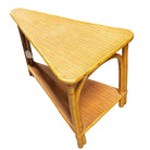 Restored MCM Rattan & Formica Skinny Arch 3-Strand Wedge Side Table w/ 2-Tiers