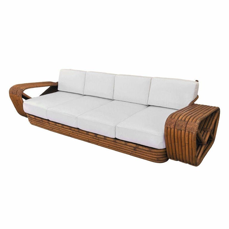 Original Historic Hand Made 9 Strand Square Pretzel Rattan Sofa By Paul T Frankl