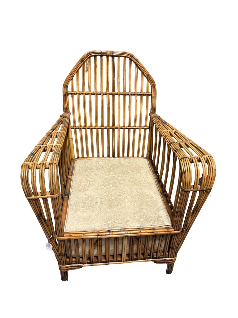 Restored Vintage Art Deco "President's" High Stand Stick Rattan Lounge Chair