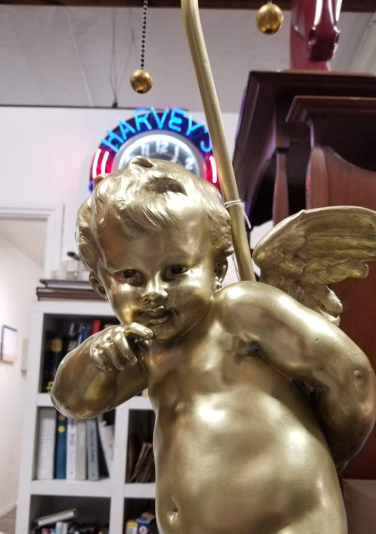 Restored Cherub Sculpture "Le Petit Malin" by Benoit Rougelet Converted Lamp
