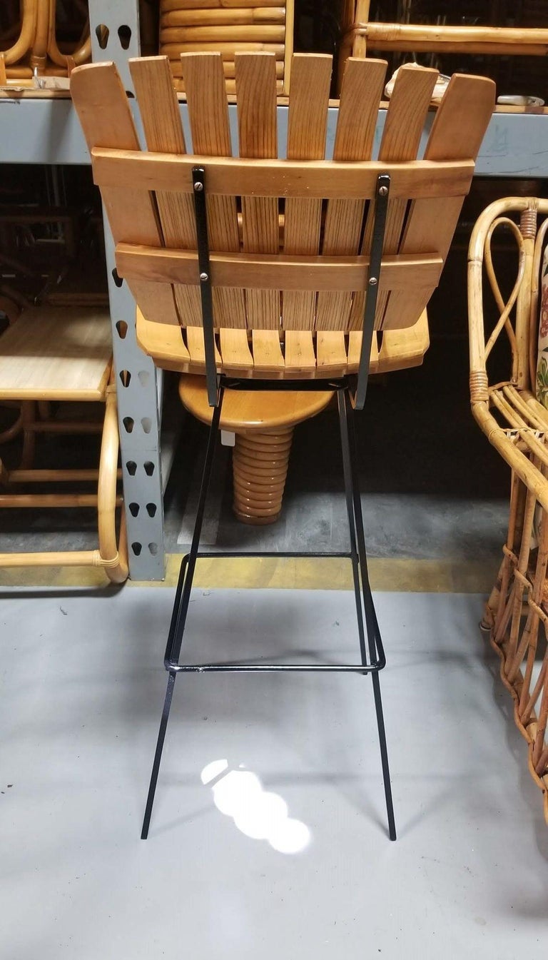 Restored Mid Century Arthur Umanoff Set of Four Slat Bar Stools