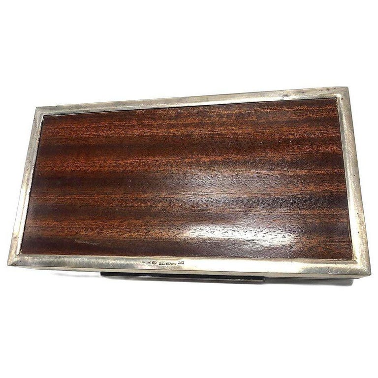 German Art Deco Sterling Silver& Mahogany Cigar Box by Dunhill