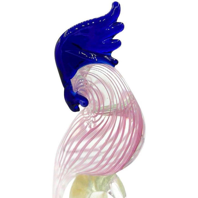Mid-century Murano Gold Fleck Multicolored Art Glass Cockatoo Scultpure