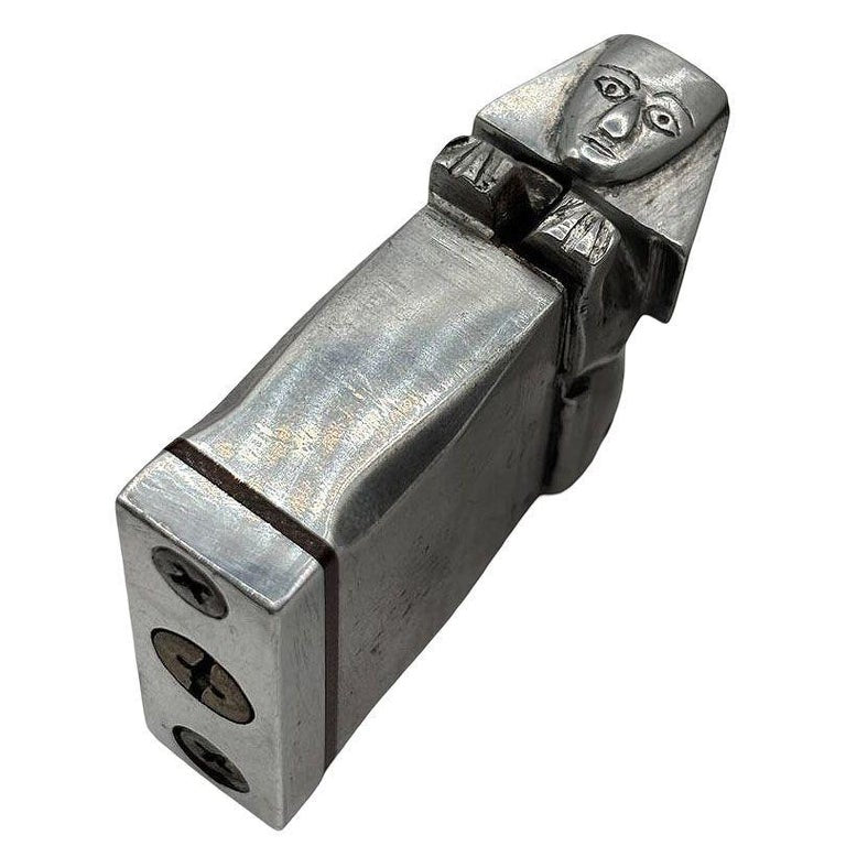 Hand Made Bespoke Silver Art Deco Sphinx Lift Arm Lighter w/ Geometric Inlay