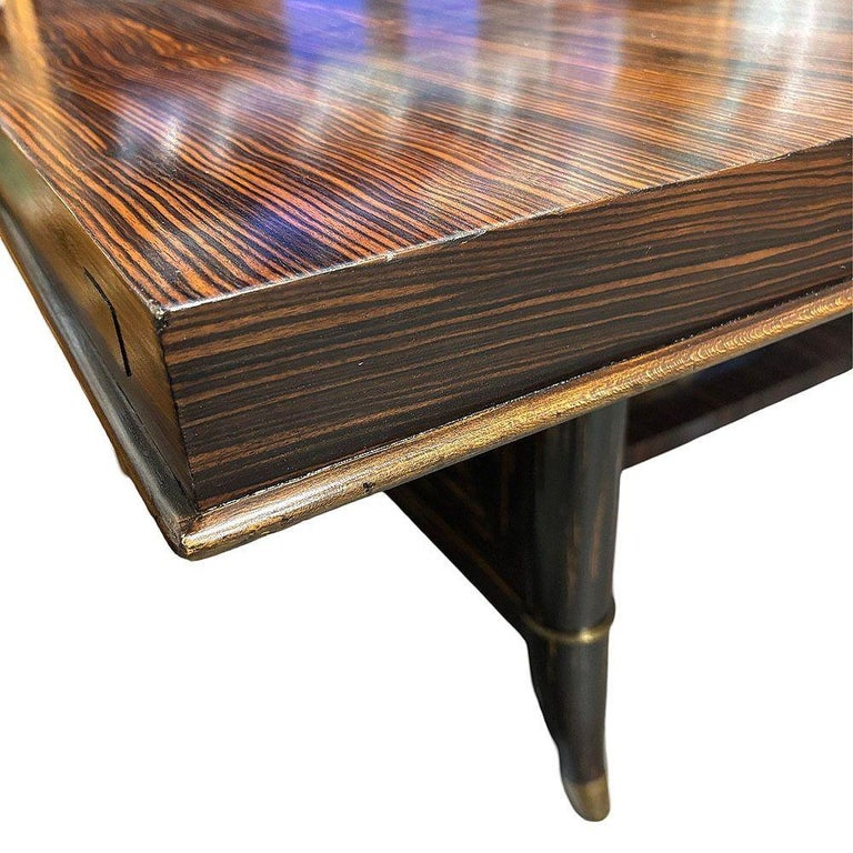Atelier Leleu Style French Art Deco Macassar Ebony Dining Table w/ Brass Access