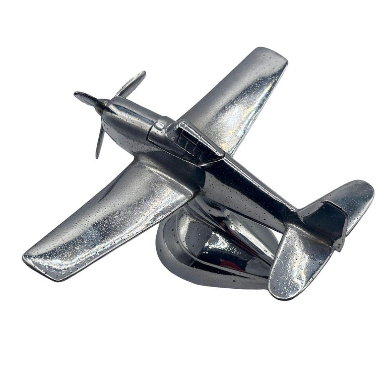 Art Deco Chrome Propeller P-51a Mustang Airplane Table Lighter by Hamilton
