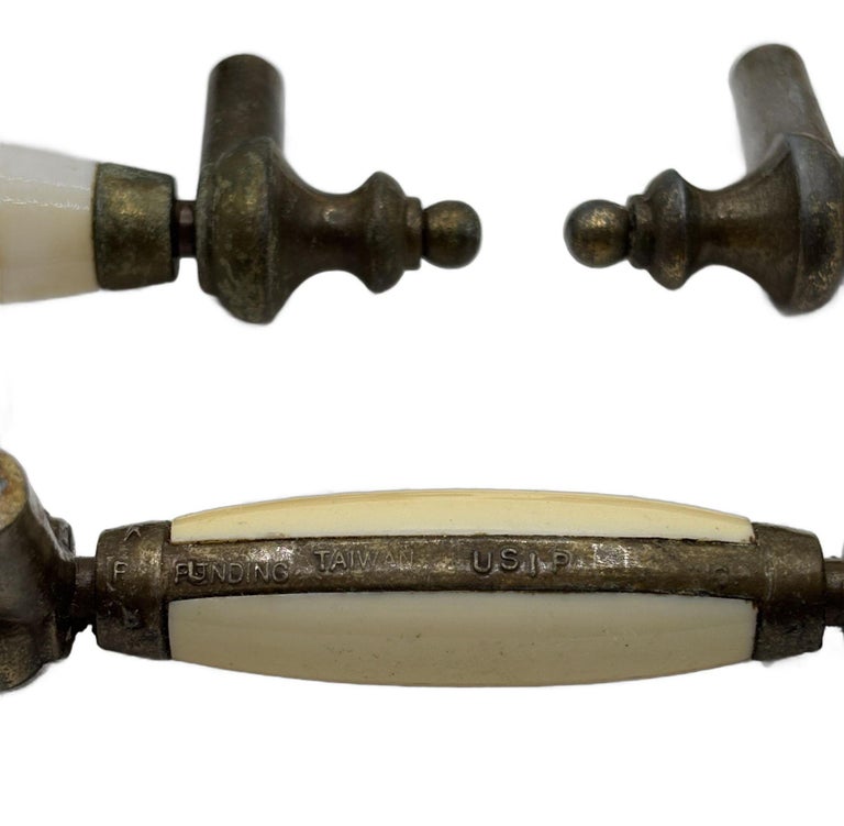5" Patinaed Brass & Porcelain Drawer Pull Handle w/ Steeple Tips , Set of 29