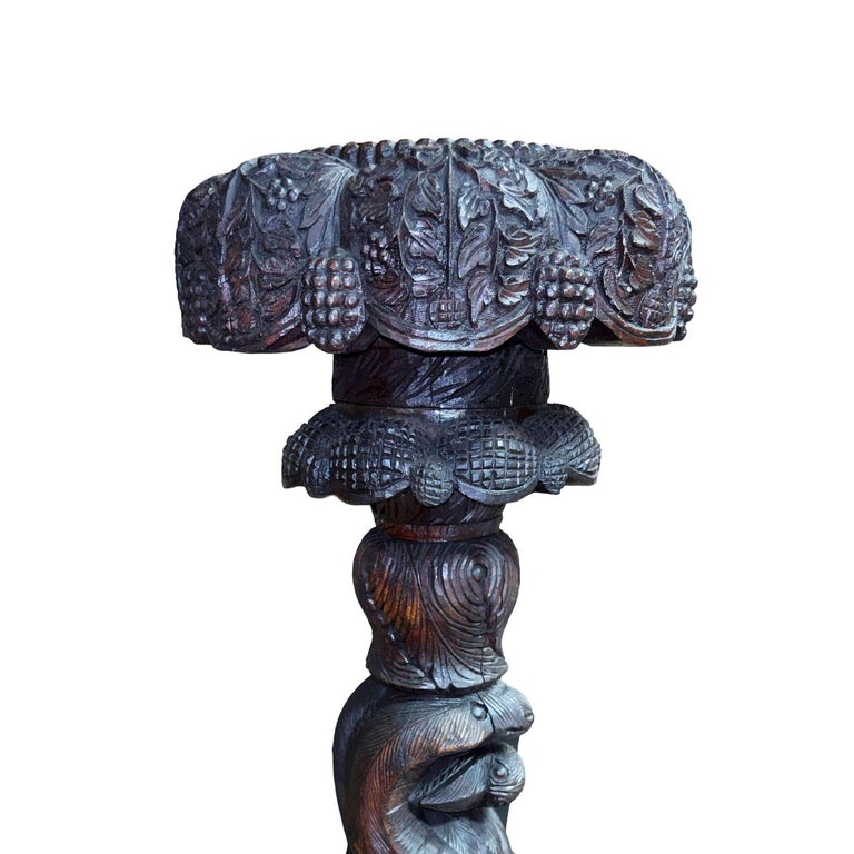 19th Century Anglo Indian Carved Bird & Serpent Wooden Blackwood Plant Stand