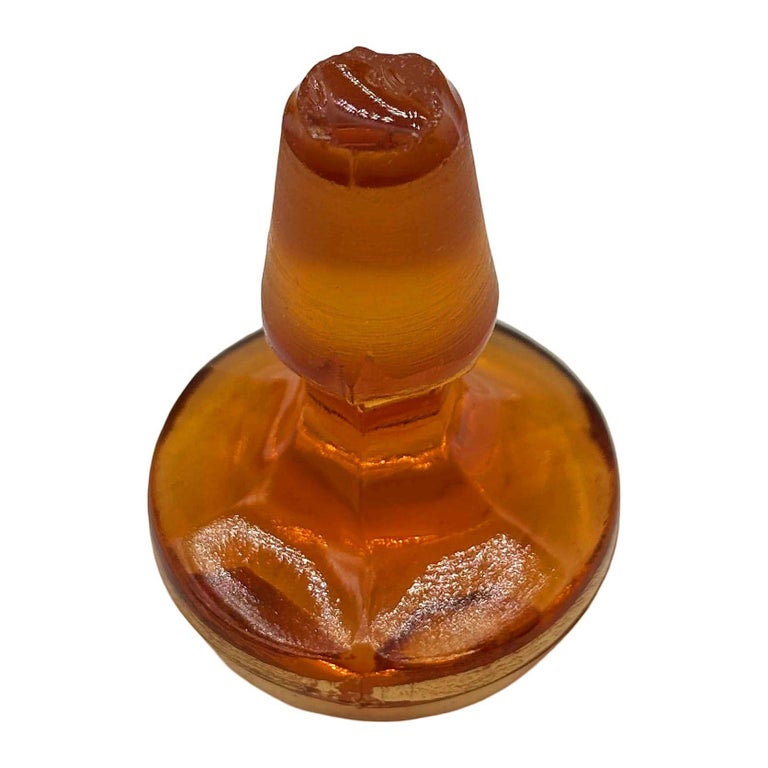 Art Deco Peach Glass Perfume Bottle w/ Stopper by Steuben Aurene for Devilbiss