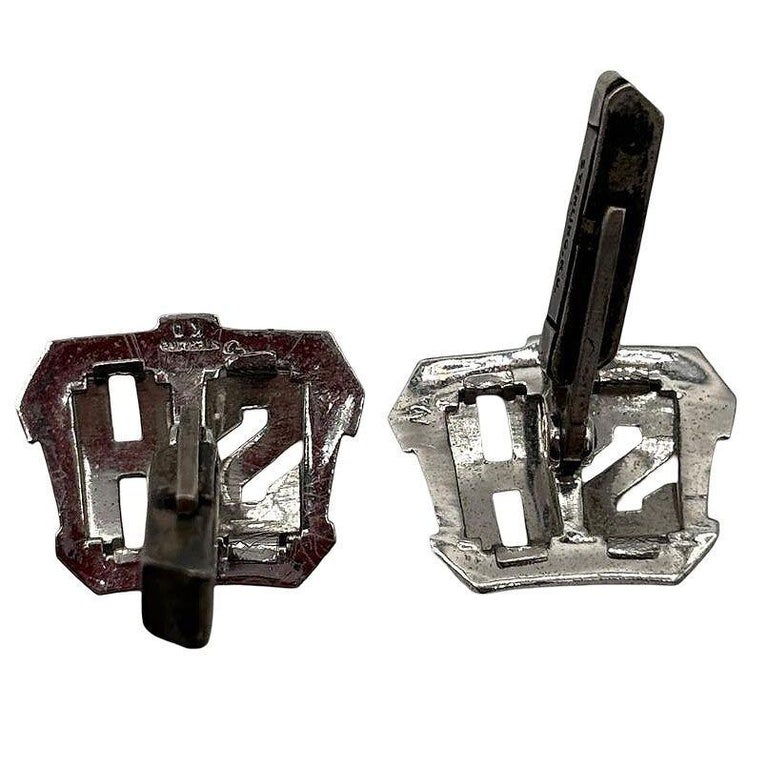 Vintage Sterling Silver Cufflinks w Mono Initials "SH" or "HS" with Faux Diam