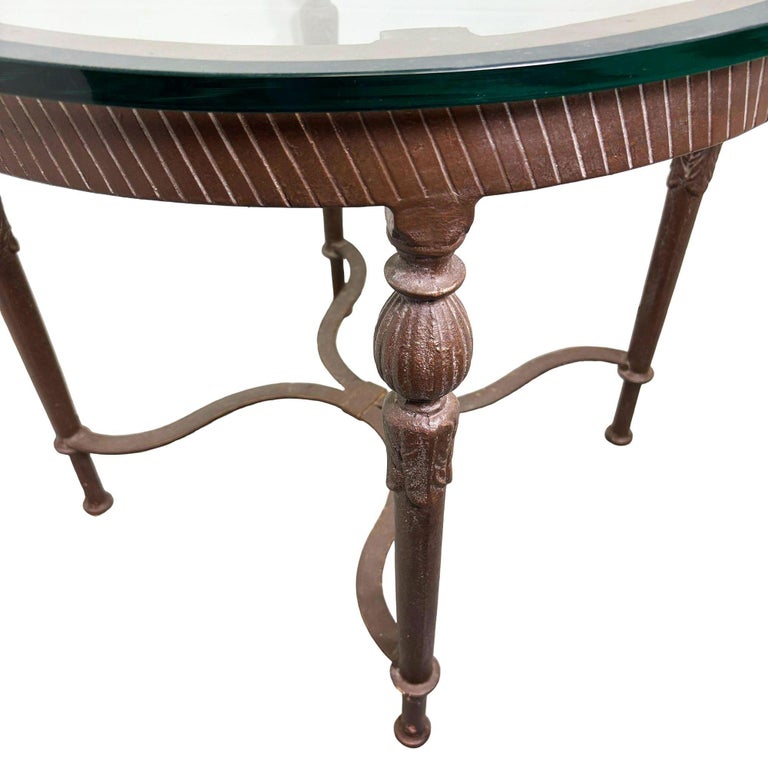 Louis XVI High Style Bronze Accent Table w/ Round Glass Top