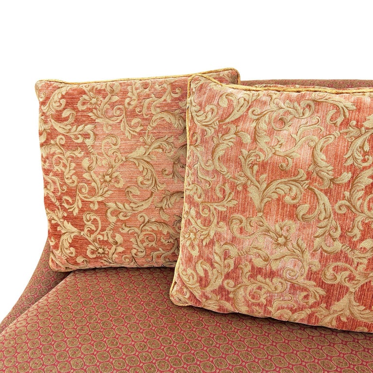 Modern Banquette Italian w/ Burgundy Olive Diamond Print Upholstery