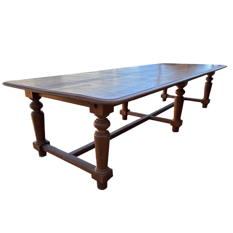 11 ft Hand-Carved Oak South Shore Massachusetts Long Farmhouse Dining Table