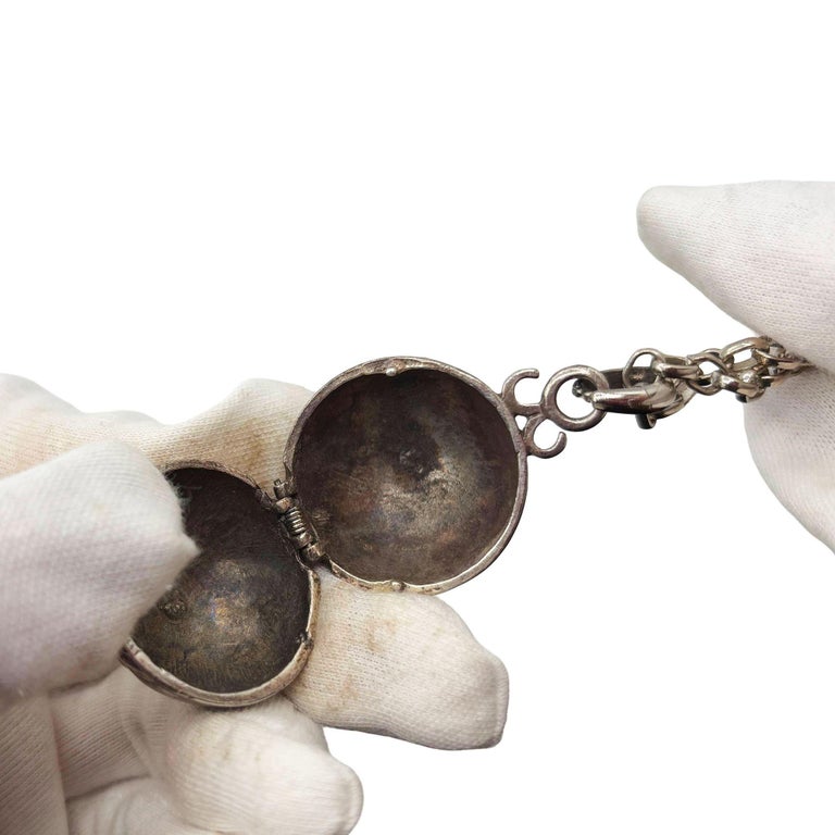 20th Century Sterling Silver Orb Ball Pomander Locket Pendant on Chain