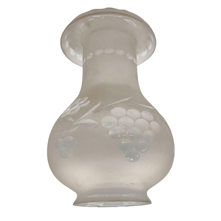 Victorian Frosted Wheel Cut Glass Oil Lamp Fluted Hurricane Shade