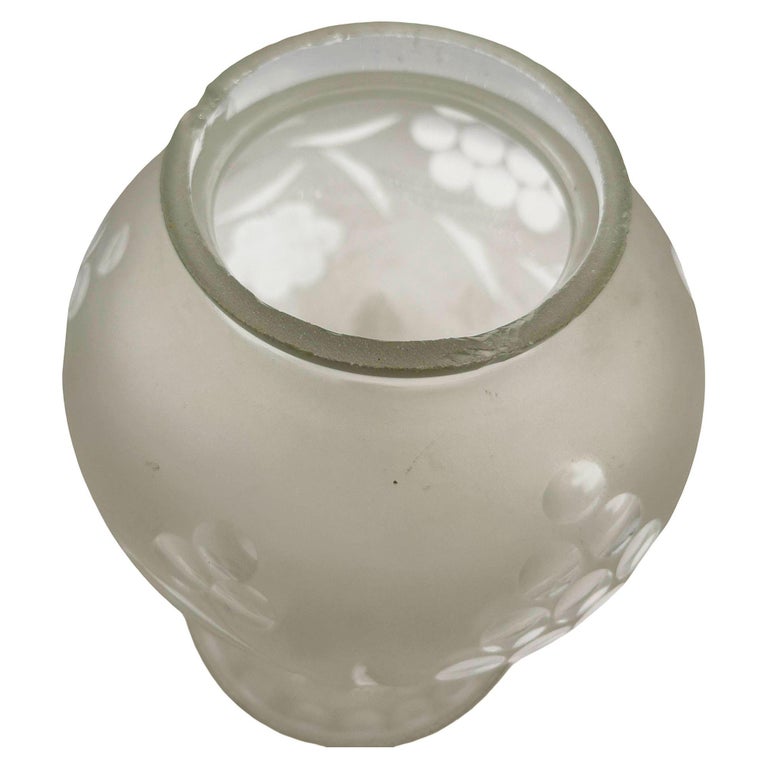 Victorian Frosted Wheel Cut Floral Glass Oil Lamp Hurricane Fluted Shade