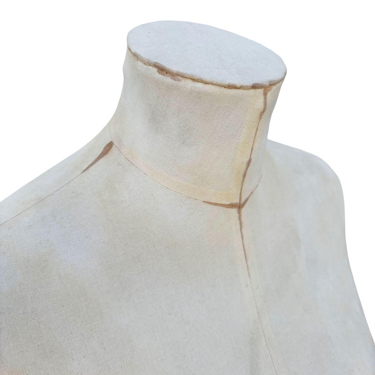 Adult Female White Linen Dress Form Mannequin on Iron Base w/ Wheels Size 8