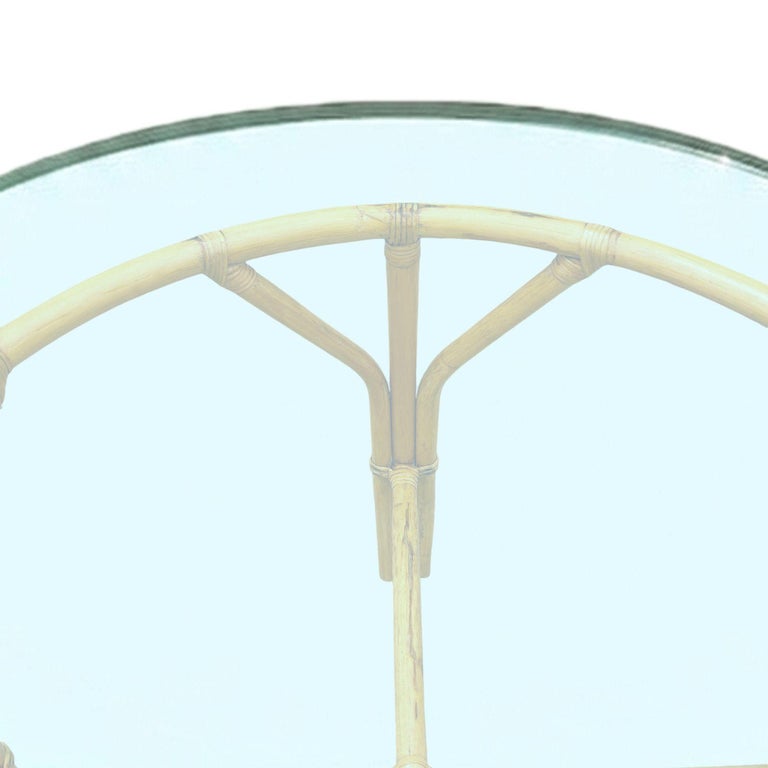 Restored Mid-century Round Glass Top 3-Strand Rattan Dining Table