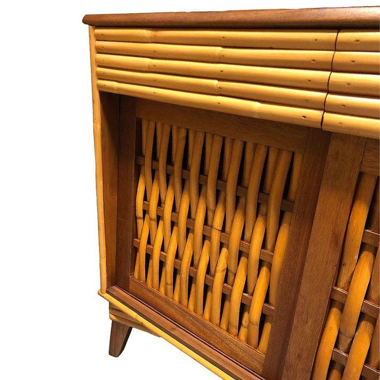 Mid-Century James Mont Inspired Rattan & Wicker Buffet Credenza