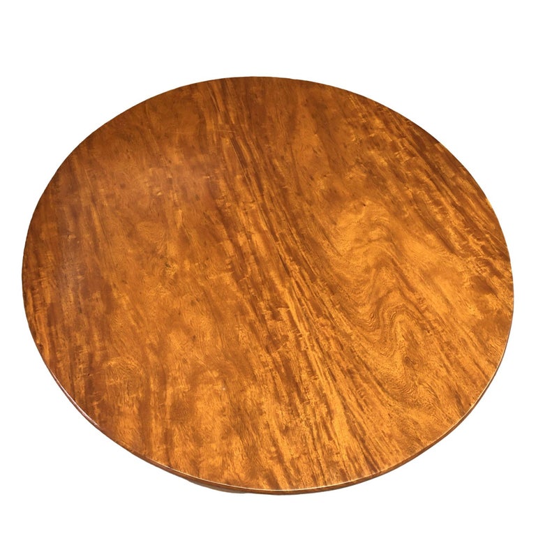 Restored Round Rattan Coffee Table with Mahogany Top