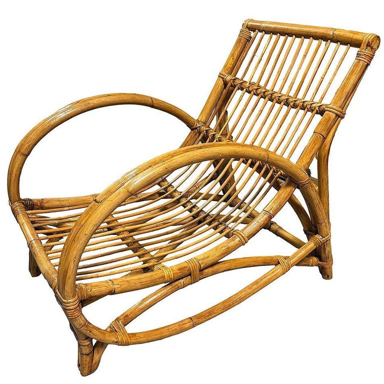 Restored MCM Rattan Double-Strand Half Moon Arm Lounge chair