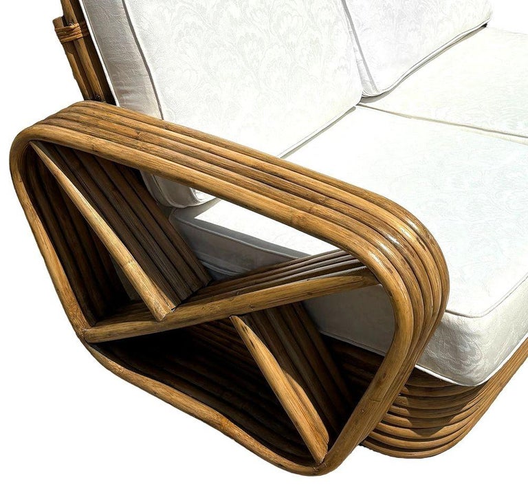 Restored Frankl Style Rattan 5-Strand Square Pretzel Setional Settee Sofa