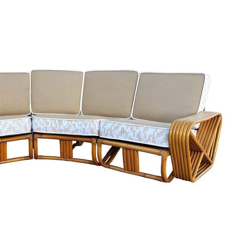 Restored 6-Strand Square Pretzel Rattan Corner Sectional Sofa