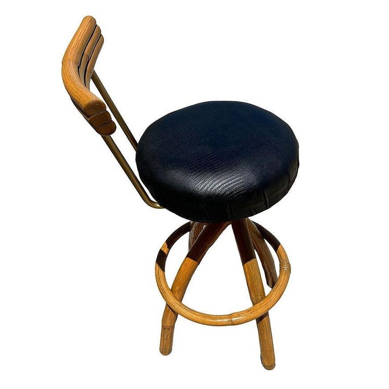 Restored Spiral Legs Rattan & Brass Barstool w/ Swivel Seats, Set of Six