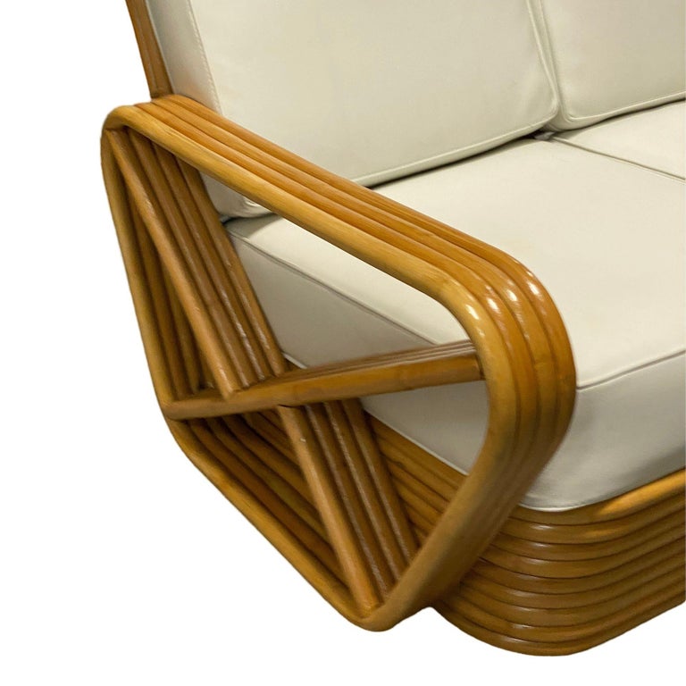 Restored Frankl Style Four-Strand Square Pretzel Rattan Sectional Settee