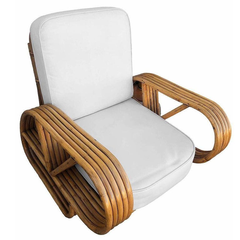 Restored Rattan Five-Strand "Victory Speed" Arm Loungechair w/ Ottoman, Set of 3