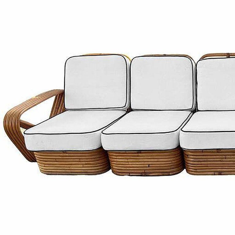 Restored Paul T Frankl Style Rattan 5-Strand Square Pretzel 5-Seat Sectional