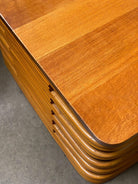 Restored Tall Stacked Rattan Coffee Table with Mahogany Top