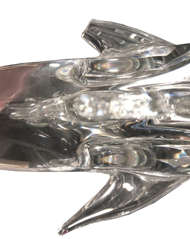 Large Hand-Blown Murano Crystal Leaded Glass Dolphin Sculpture Archimede Seguso