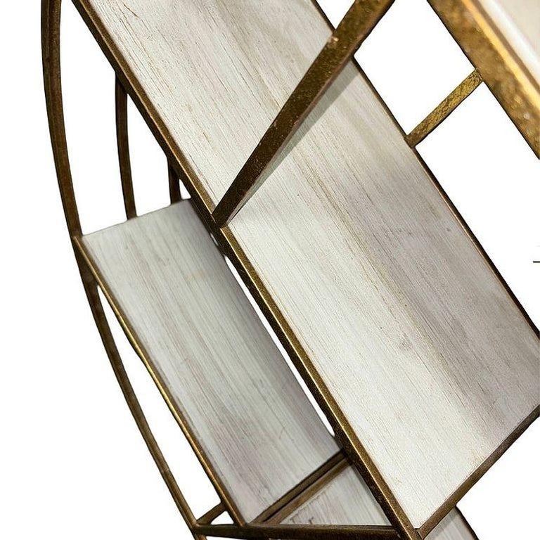 Mid-century Style 4-Tier Round Brass Colored Wall Hanging Shelf