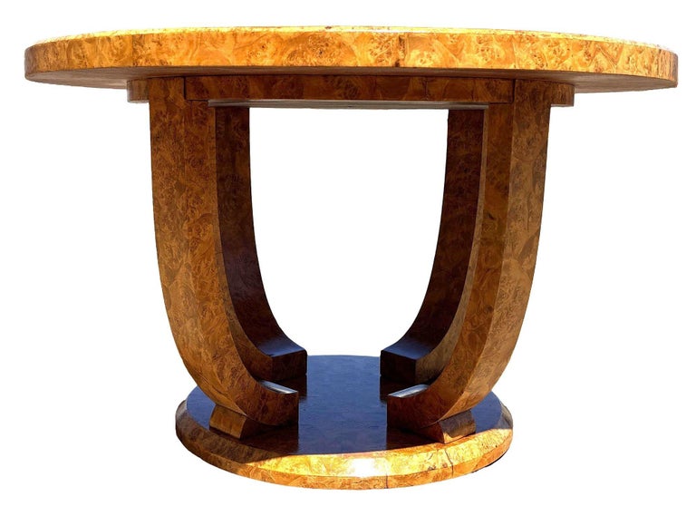 Restored Art Deco Jules Leleu Round Oak Burled Wood Table
