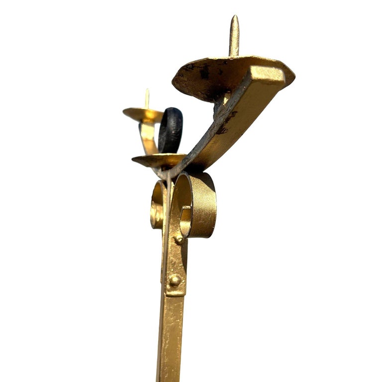 Hollywood Regency Brass-tone Floor Standing Candelabra w/ Claw-foot Base, Pair