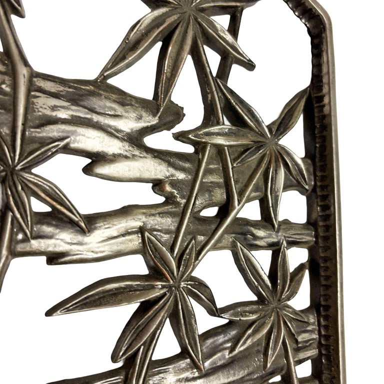 Mid-century Tropical Cranes in Water Scene Metal Wall Scupture by Syroco