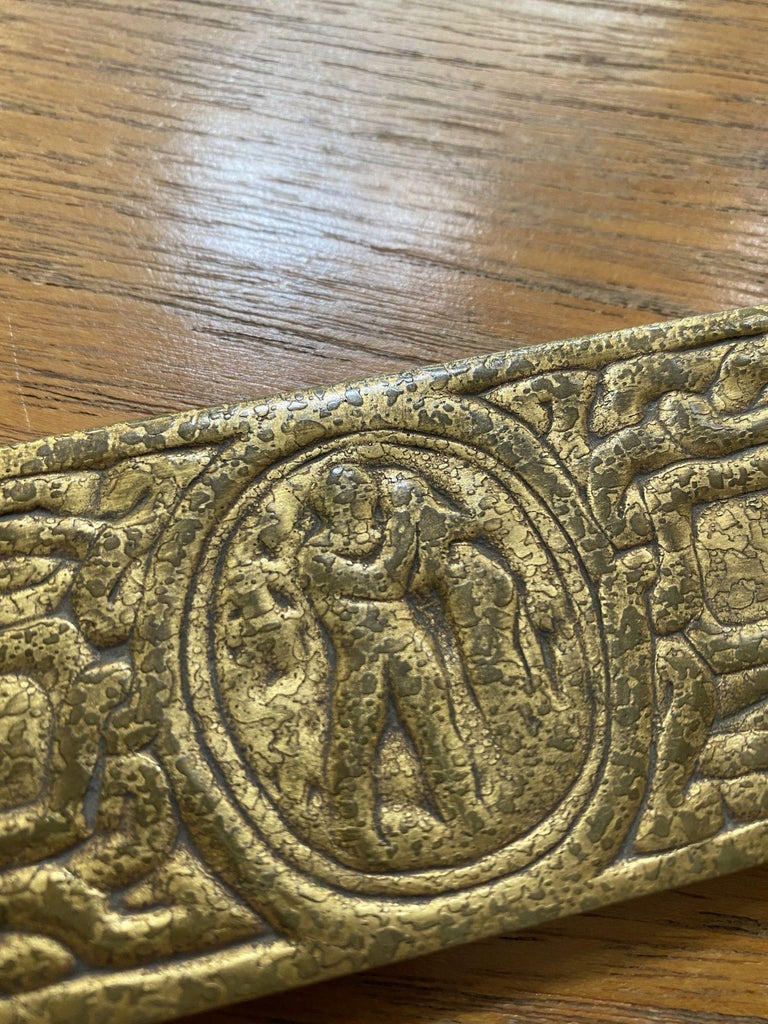 Tiffany Studios Gold Dore Bronze Acid Etched Zodiac 19" Blotter Ends, Pair #994
