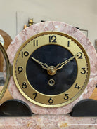 French Art Deco UCRA Bronze Swan Marble Mantle Garniture Clock Set by Marefbay