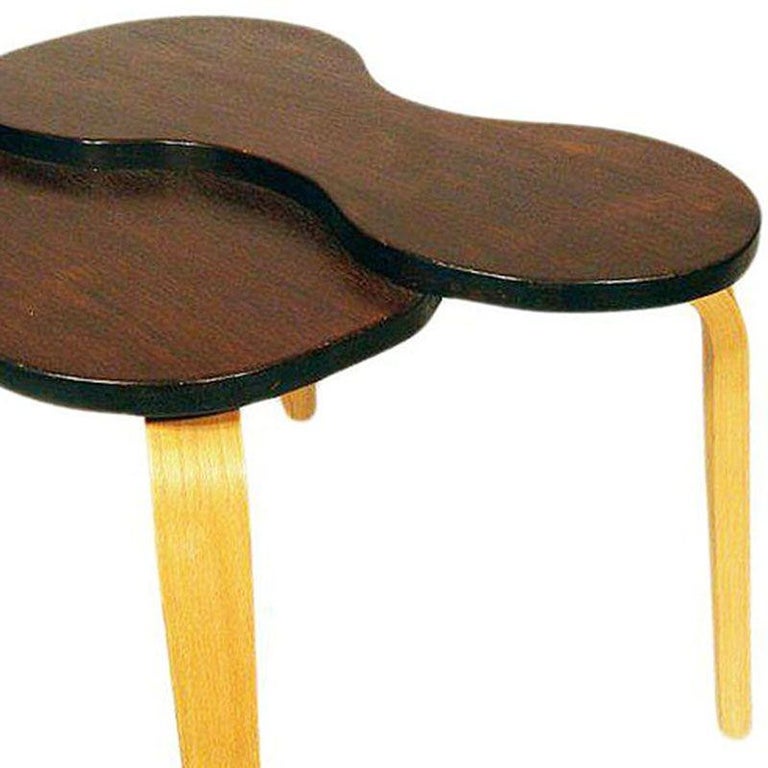 Jens Risom Style Two-tone Stepped Biomorphic Bent Plywood & Mahogany Side Table