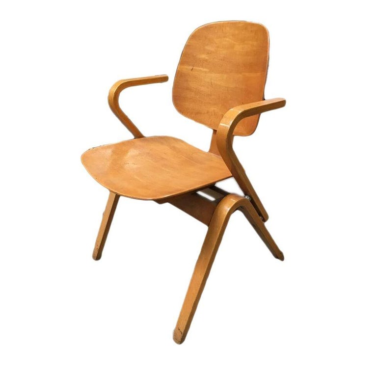 Midcentury Thonet Bent Plywood Armchairs by Joe Atkinson, Set of 5