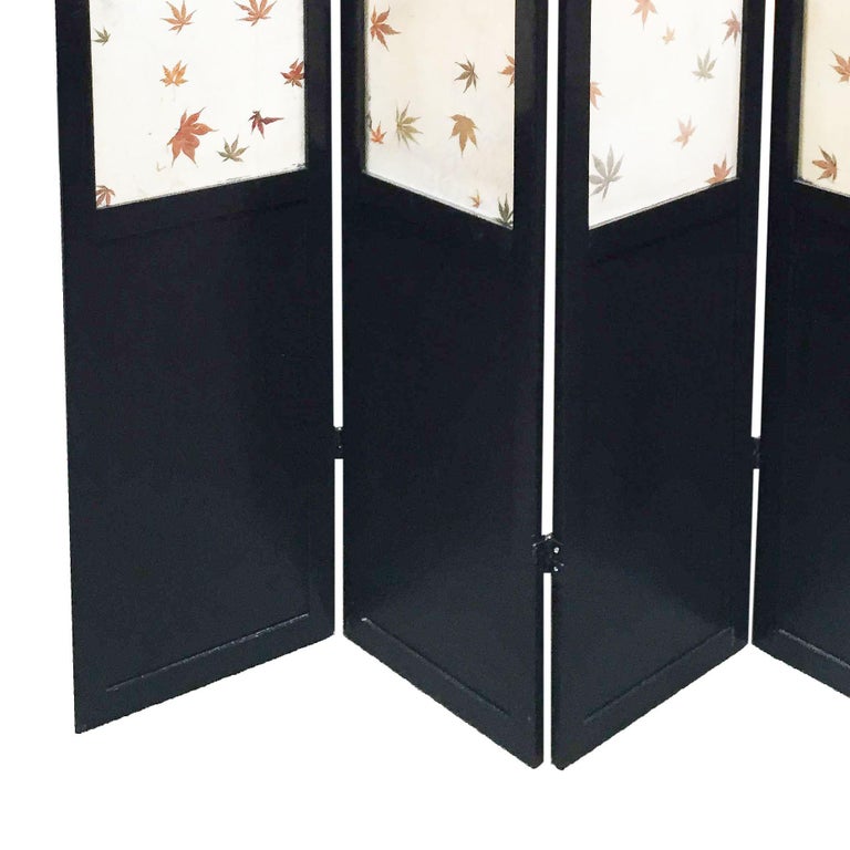 Black Lacquer Folding Screen w/ Fiberglass Maple Leaf Inserts