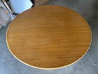 Restored Round Stacked Rattan Pedestal Dining Table Mahogany Top