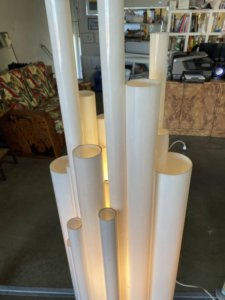 Modernist White Lucite Stacked Tube Chandelier by Rougier, Circa 1970s