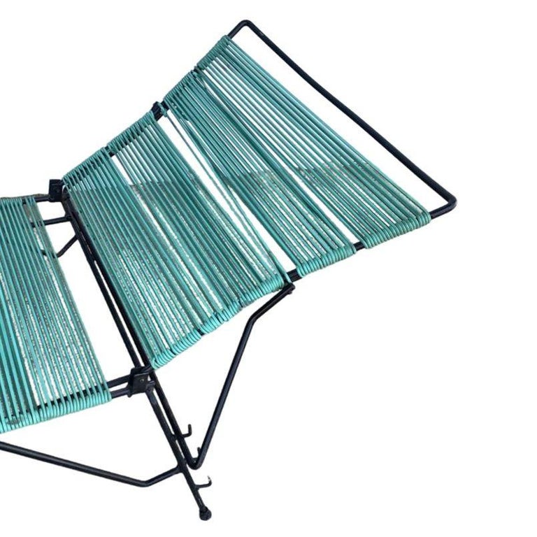 MCM Walter Lamb Style Iron Outdoor/Patio Chaise Lounge w/ Teal Cord, 6 Available